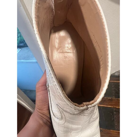 ZARA Embossed Croc White Western Cowboy Boots 37 - Picture 10 of 10